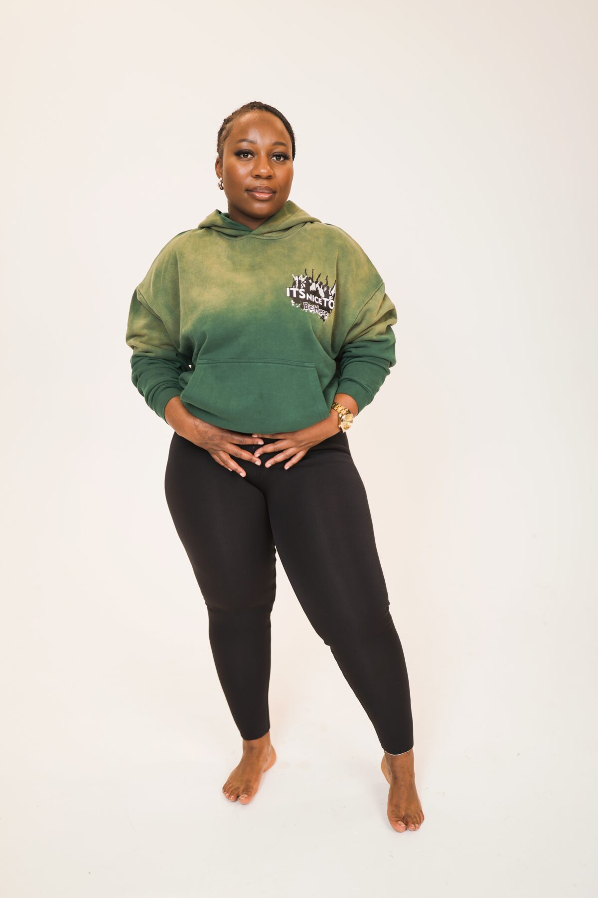 Drop Shoulder Green Hoodie Its Nice To Be Here - Image 2